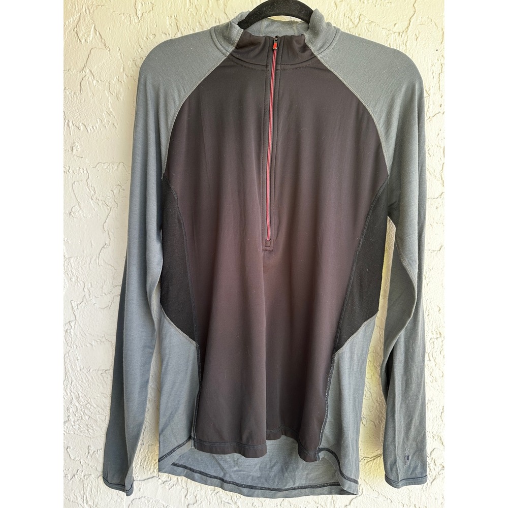 Smartwool PhD Merino Wool Quarter Zip Pullover Mens Medium Grey Base Layer